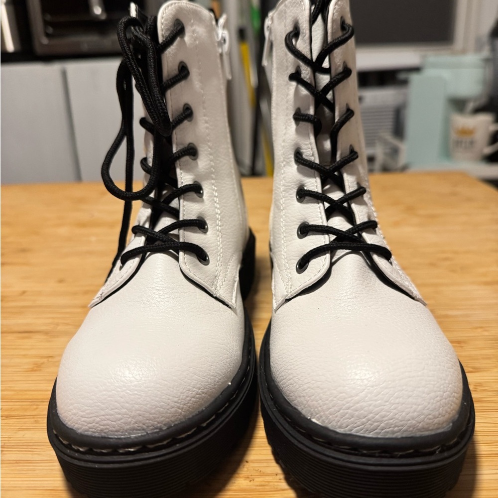 Sincerely Jules White Leather Combat Boots